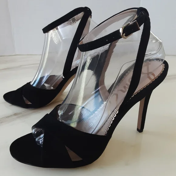 SAM EDELMAN Aly Ankle Strap Black Suede Dressy High Heel Sandal Sz 8.5 - NWT - Picture 5 of 10